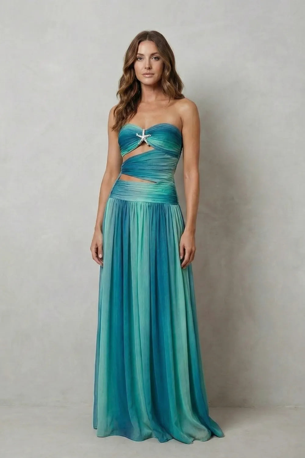 Sunset ombré allure – Strapless maxi dress