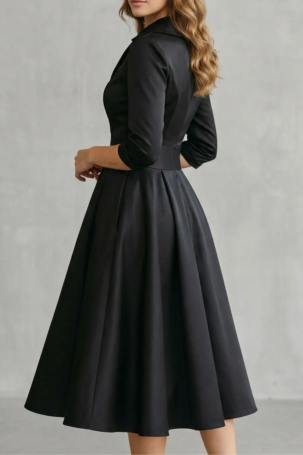 Draped collar elegance – Midi dress