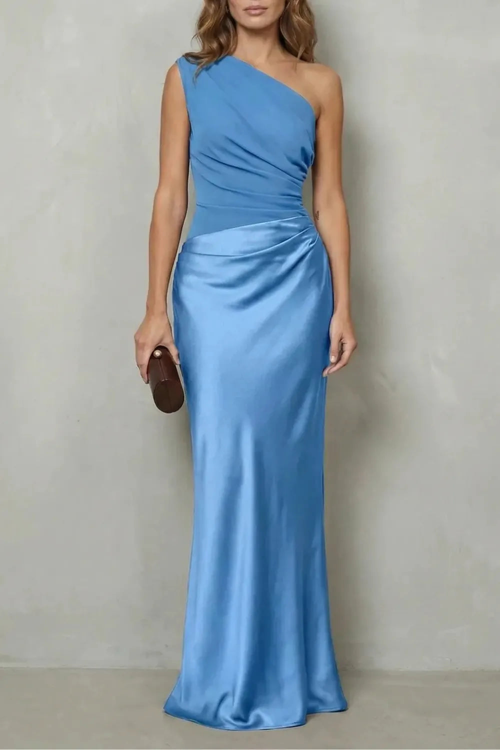 Asymmetric satin drape – Evening gown