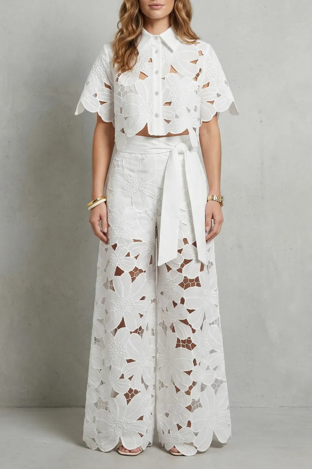 Embroidered lace elegance – Top and skirt set