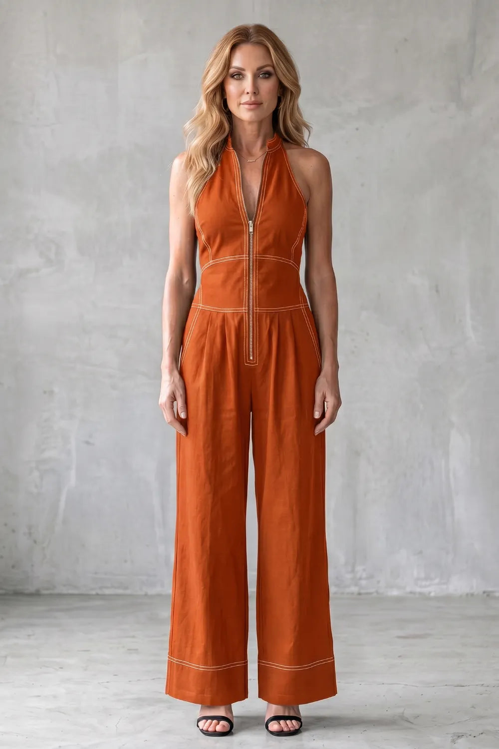 Contrast stitch utility – Wide-leg jumpsuit