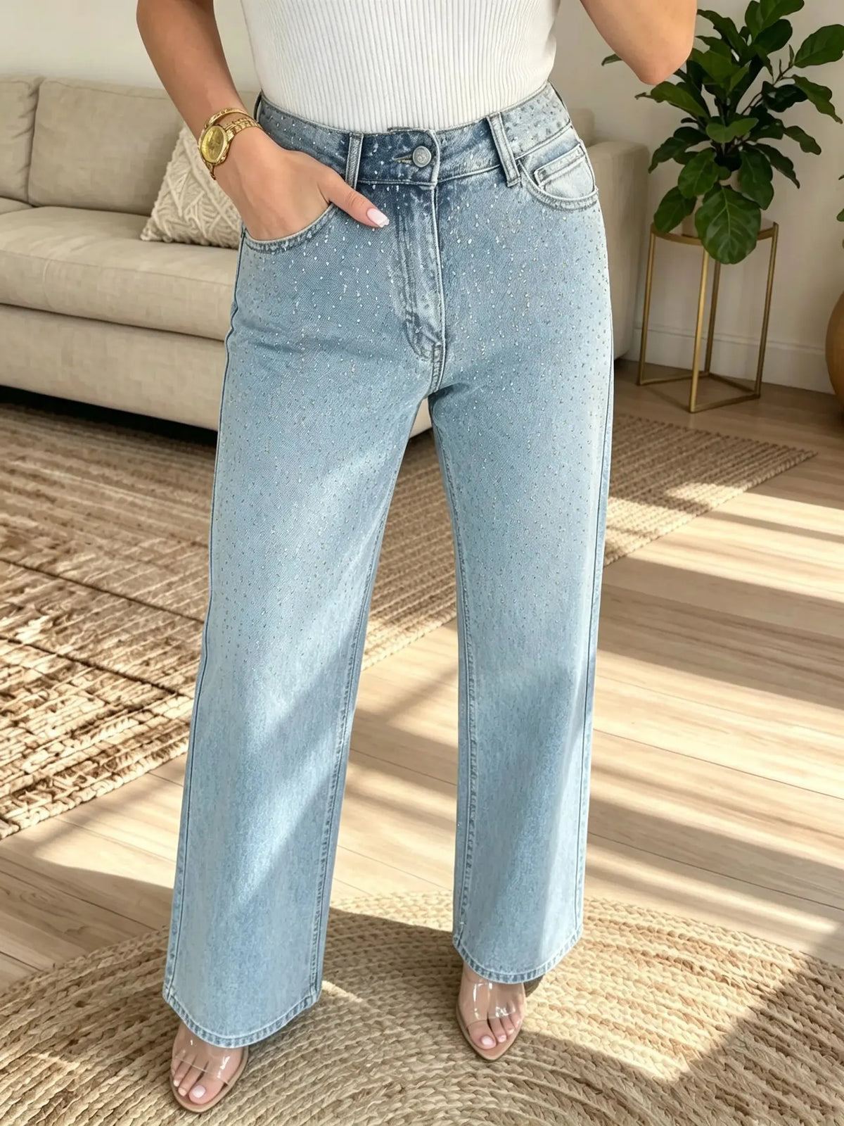 Women's Splatter Print High-Rise Straight Jeans