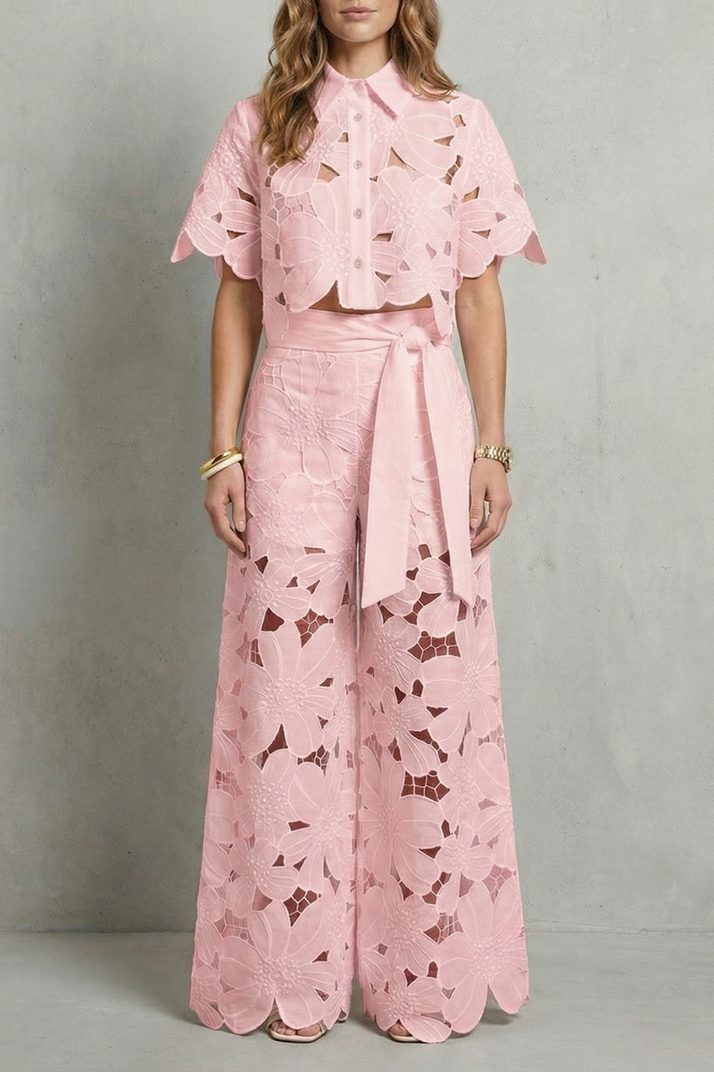 Embroidered lace elegance – Top and skirt set