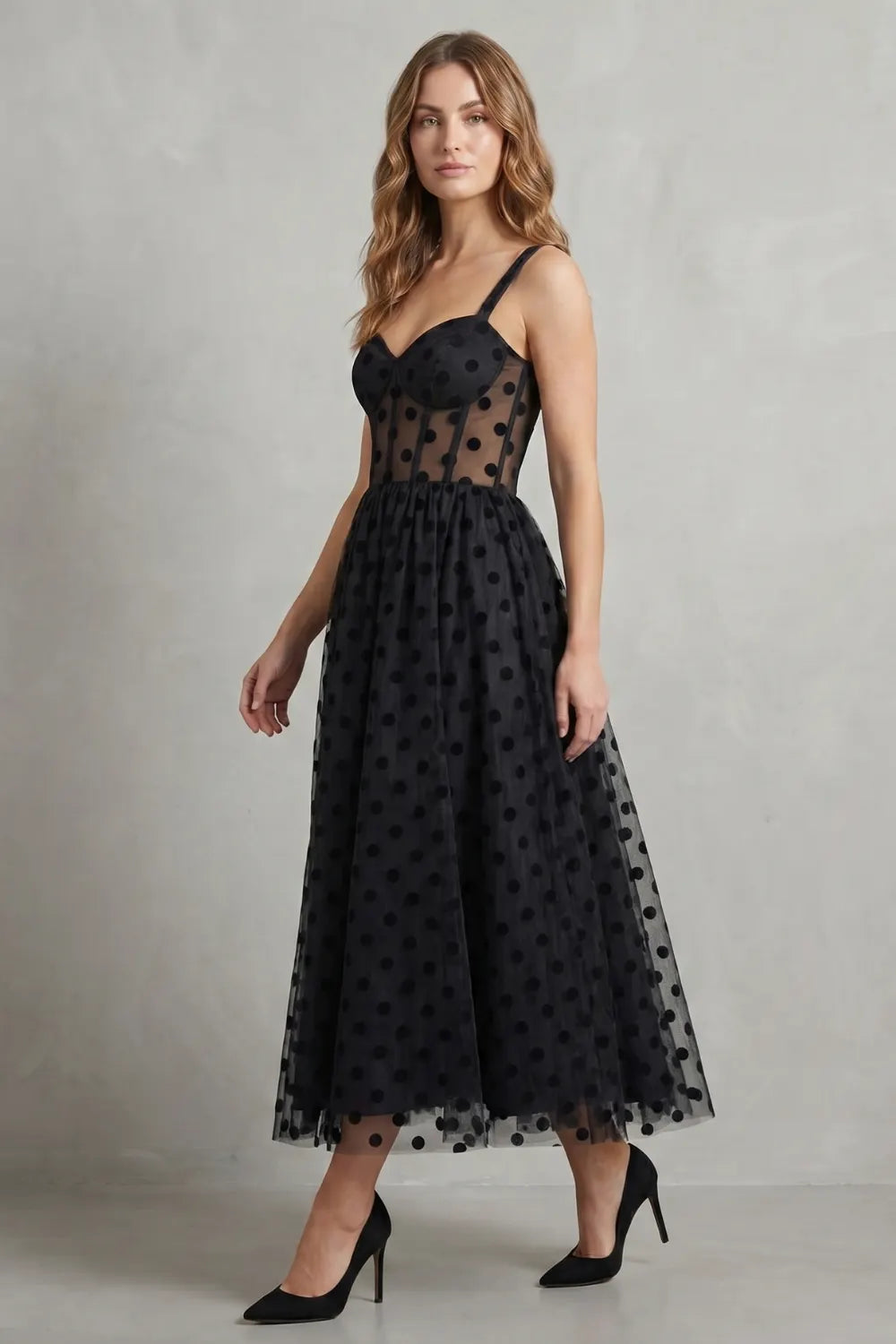 Polka dot mesh elegance – Midi dress