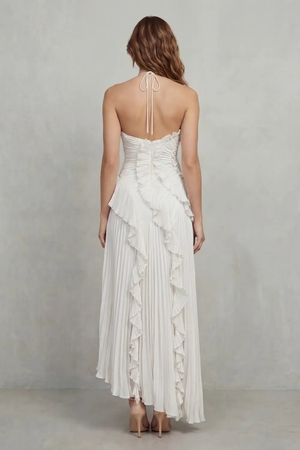 Sculpted pleats – One-shoulder midi dress