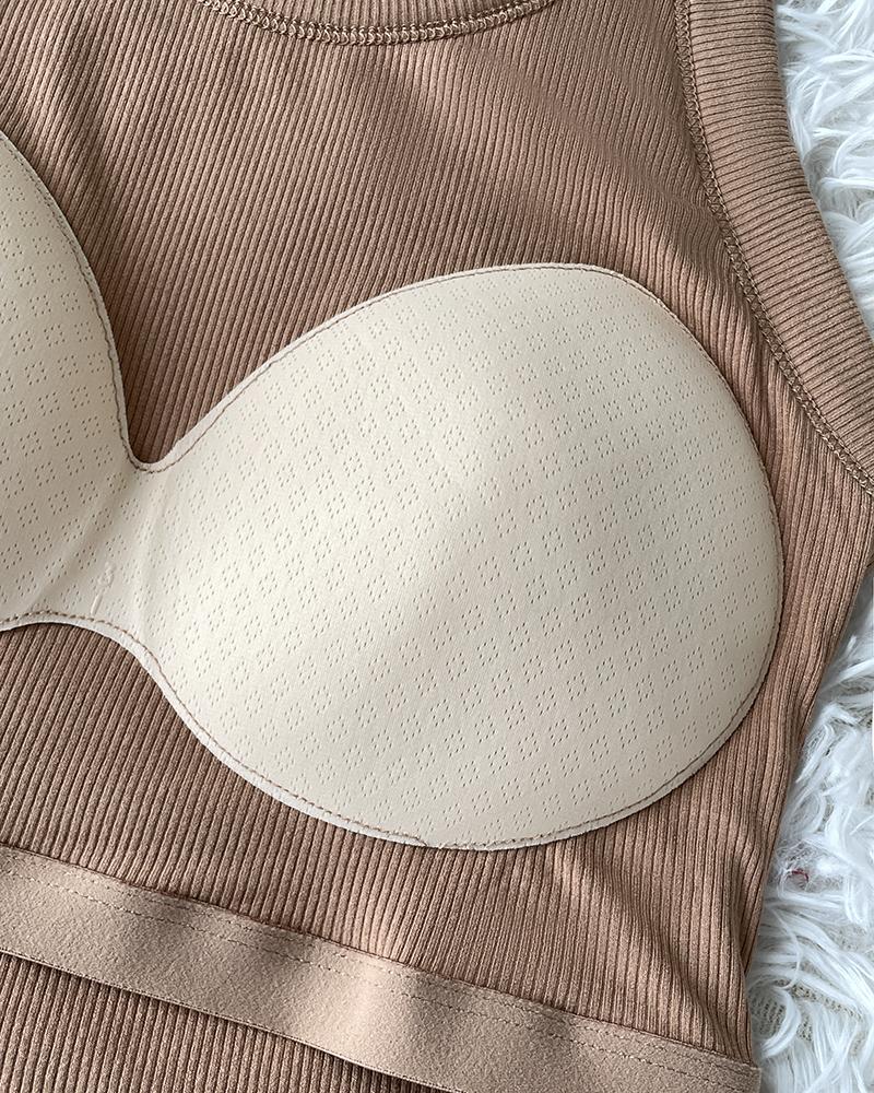 Built-in Bra 2 Piece Athletic Tank Tops for Women Ribbed Tank Top