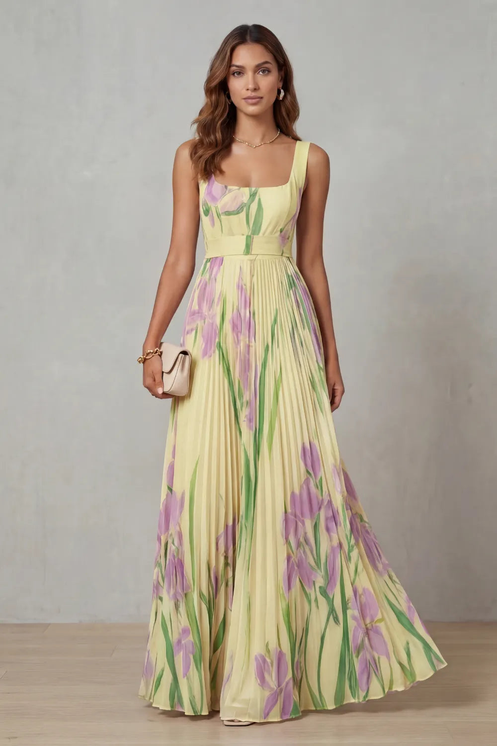 Watercolor floral – Pleated maxi dress