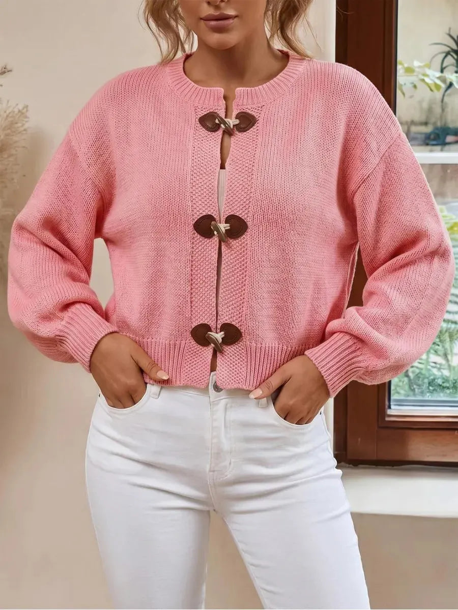 Retro Toggle‐closure Art Casual Stylish Long Sleeve Knit Cardigan Sweater