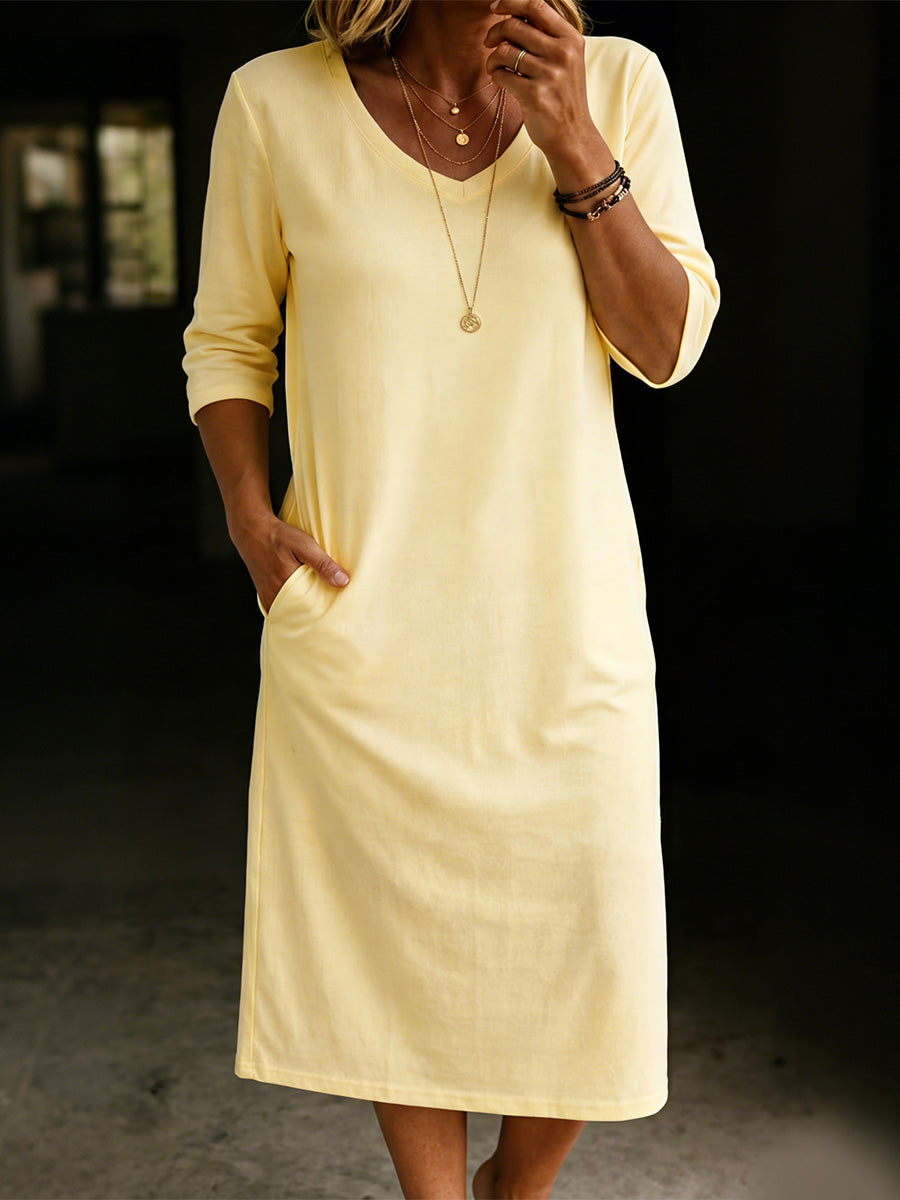 V-neck Short-sleeve 100%cotton Dress