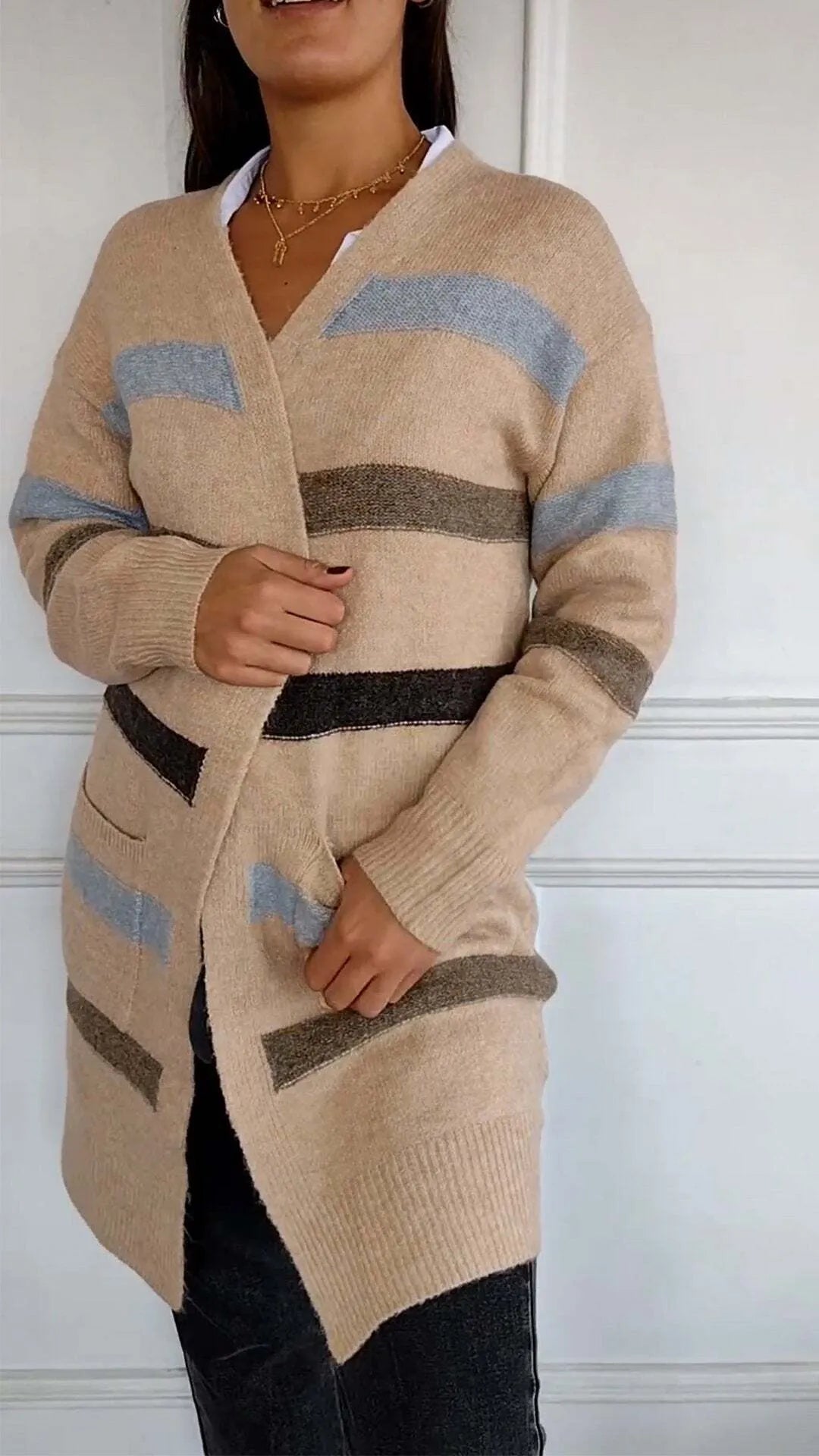 Striped Knitted Long Cardigan