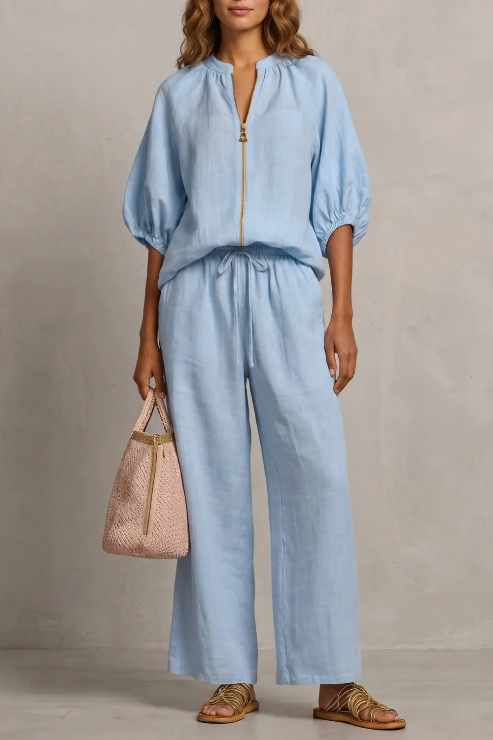 Relaxed zip-front comfort – Trouser set