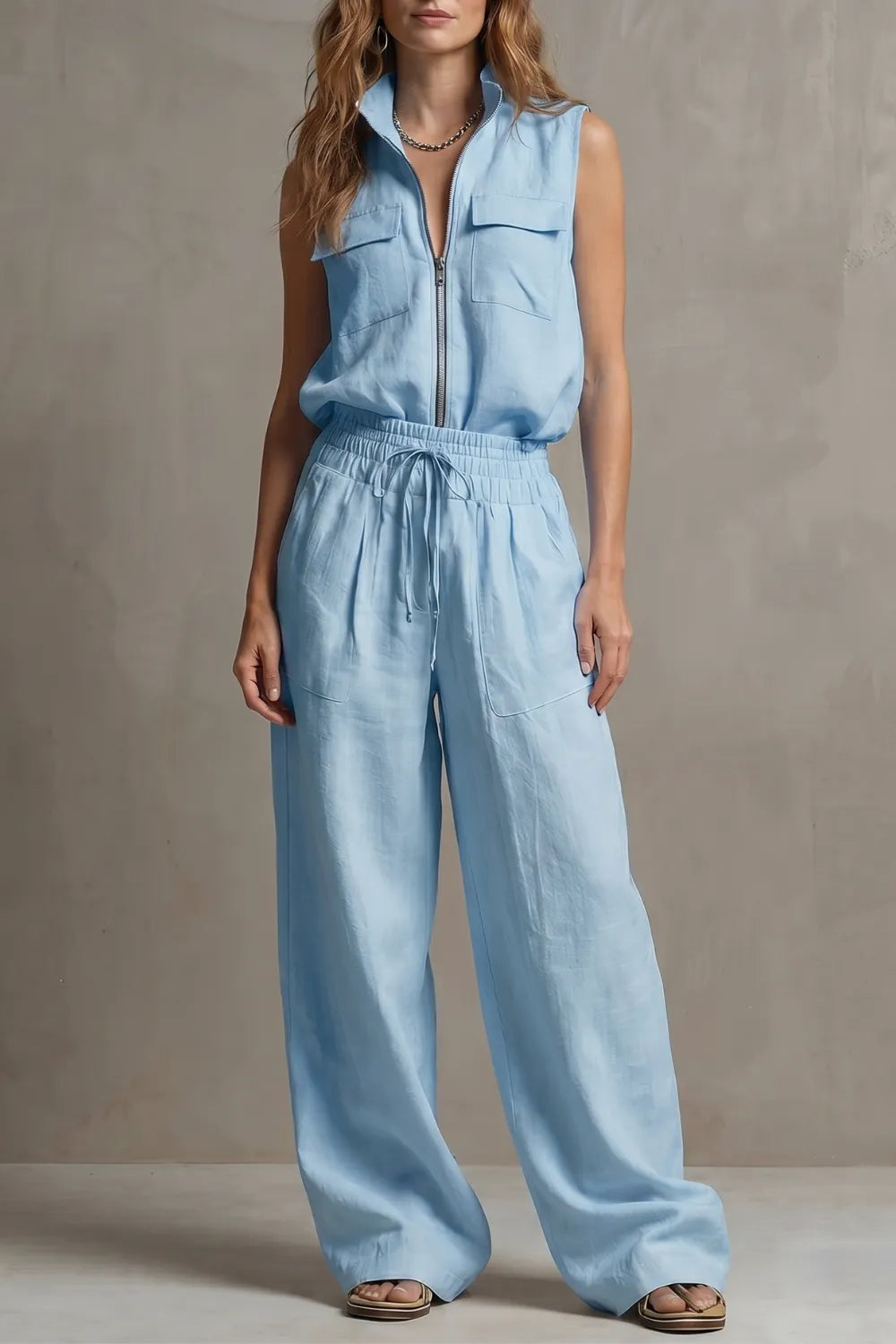 Relaxed zip-front elegance – Trouser set