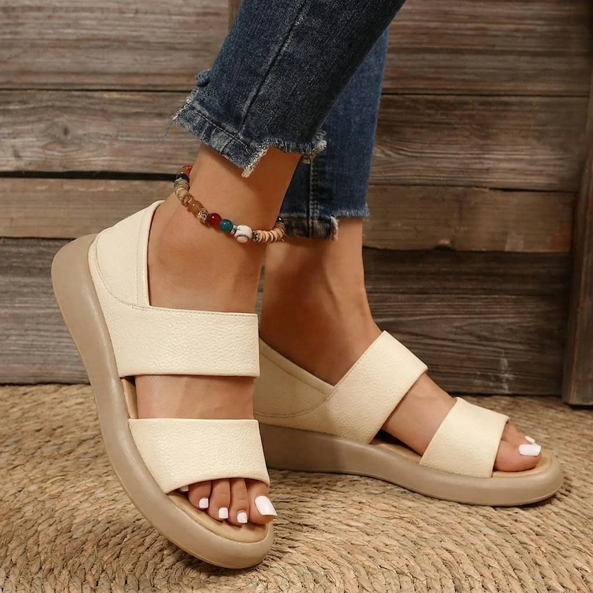 Wearscomfy New Thick Sole Women's Stylish Genuine Leather Sandals