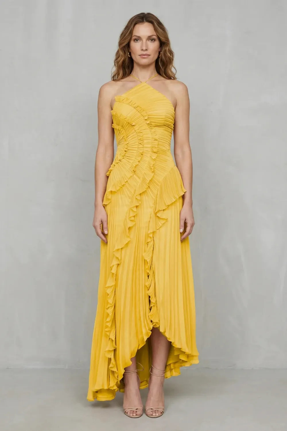 Sculpted pleats – One-shoulder midi dress
