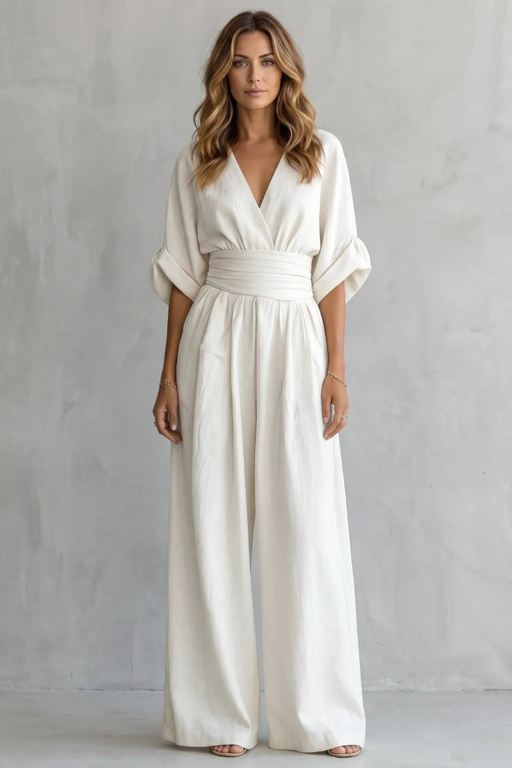 Draped waist elegance – Wide-leg jumpsuit