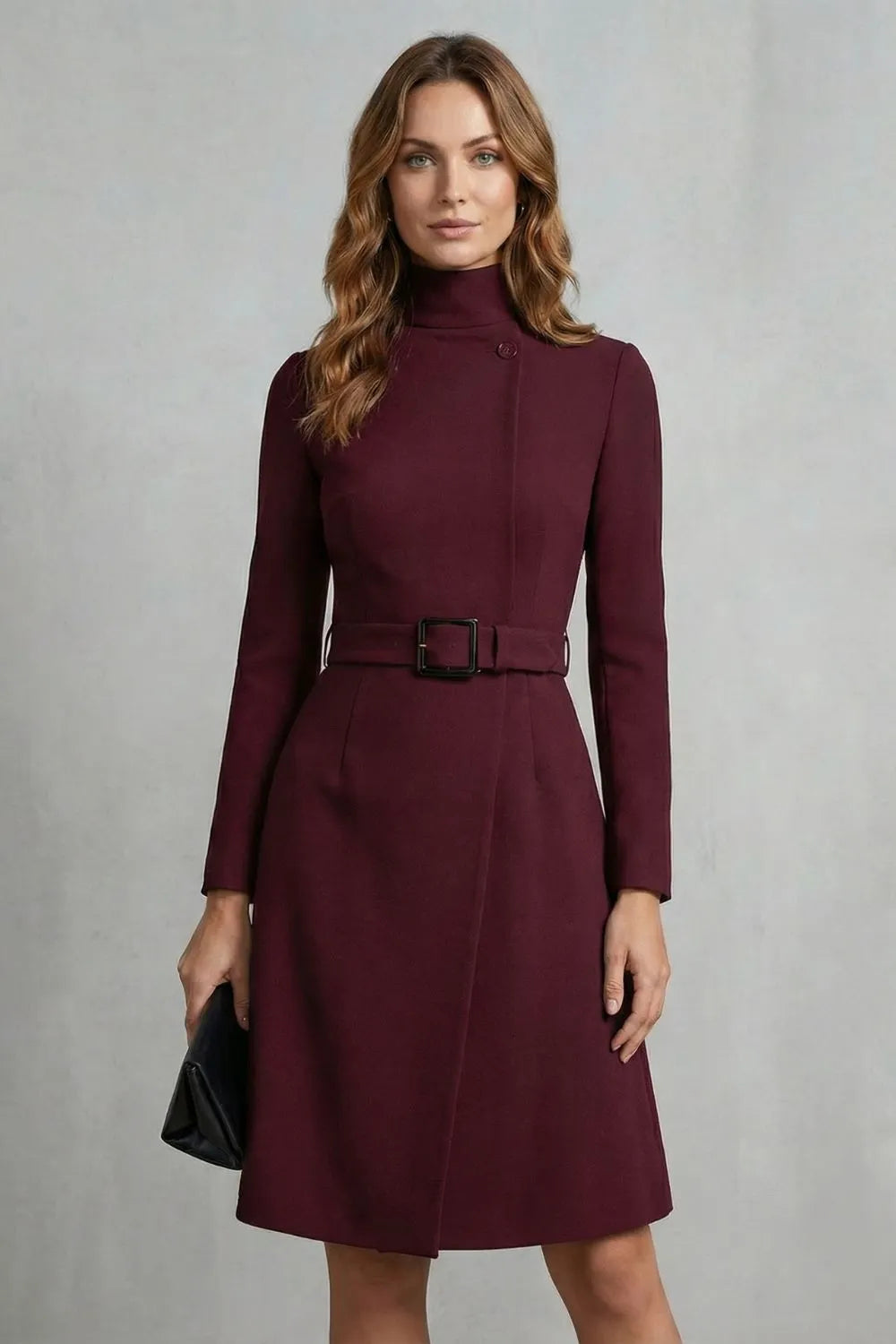 Asymmetric belted waist – A-line midi dress