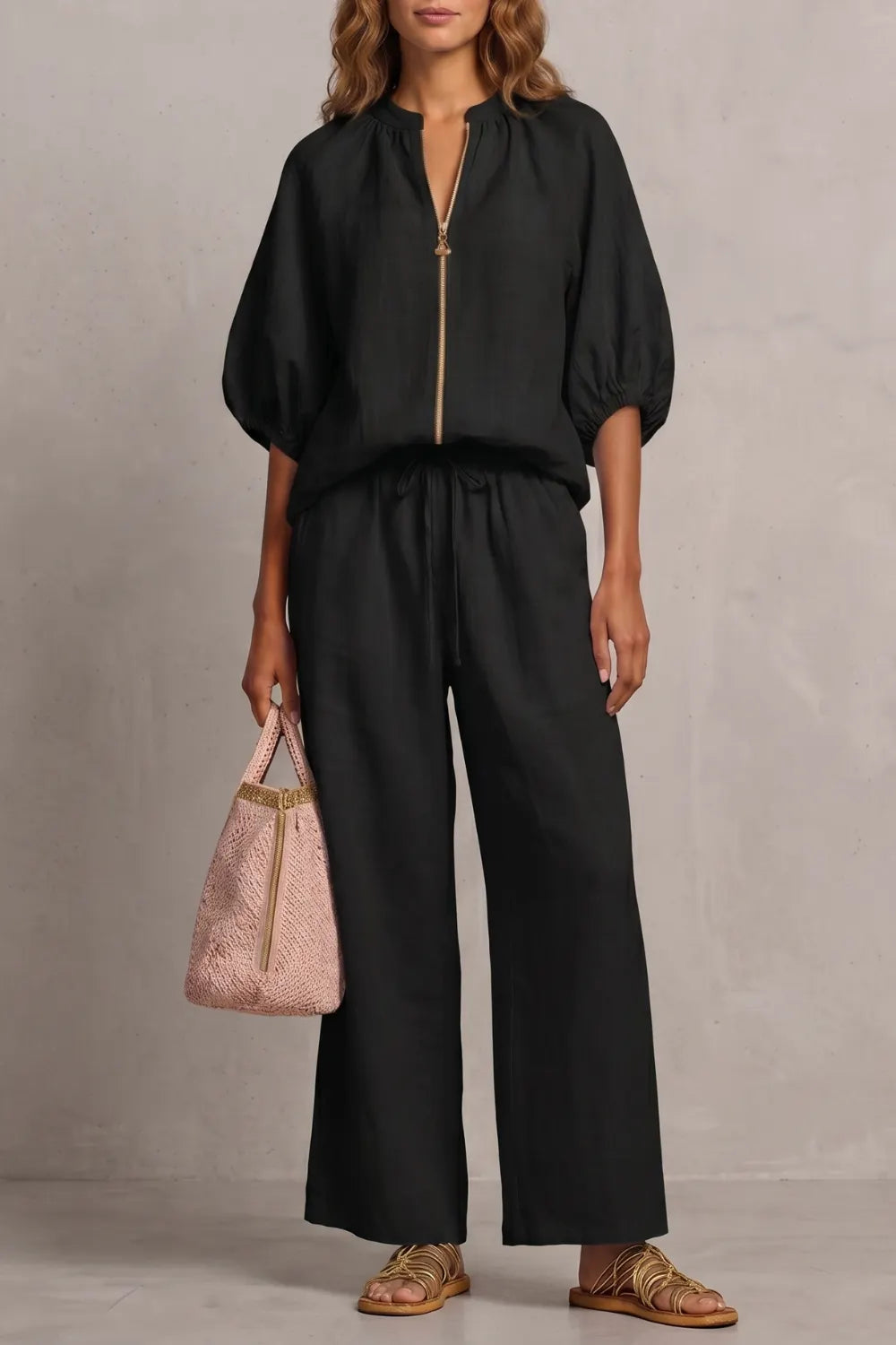 Relaxed zip-front comfort – Trouser set