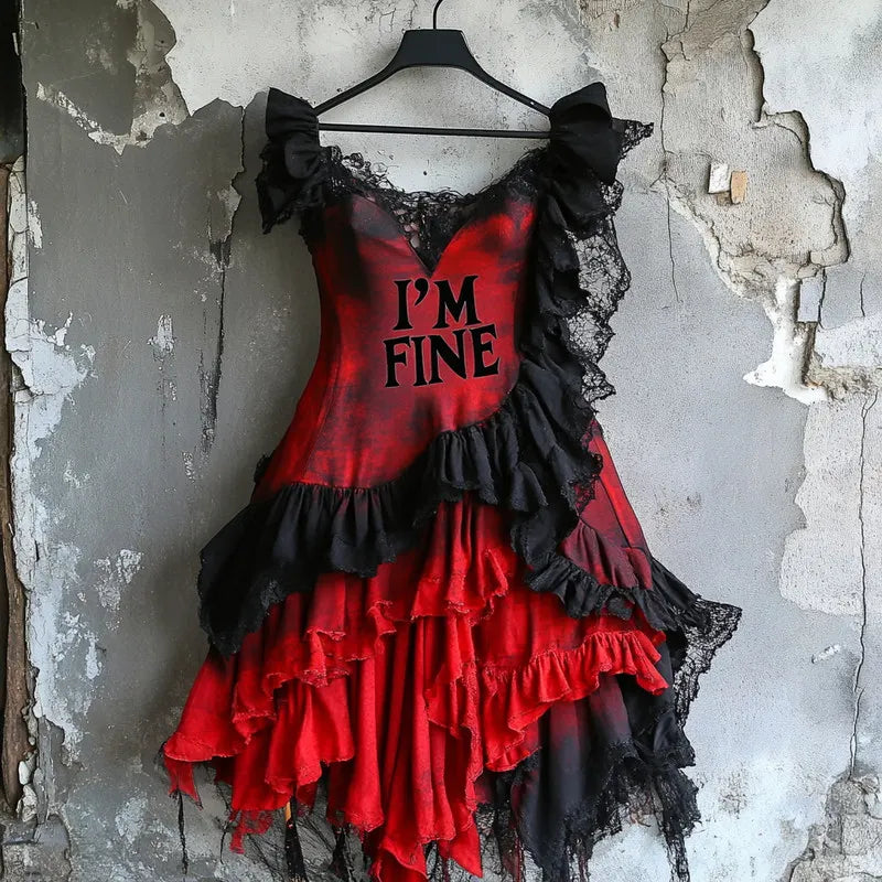 Retro fantasy ink splash blood fun irregular splicing dress efca