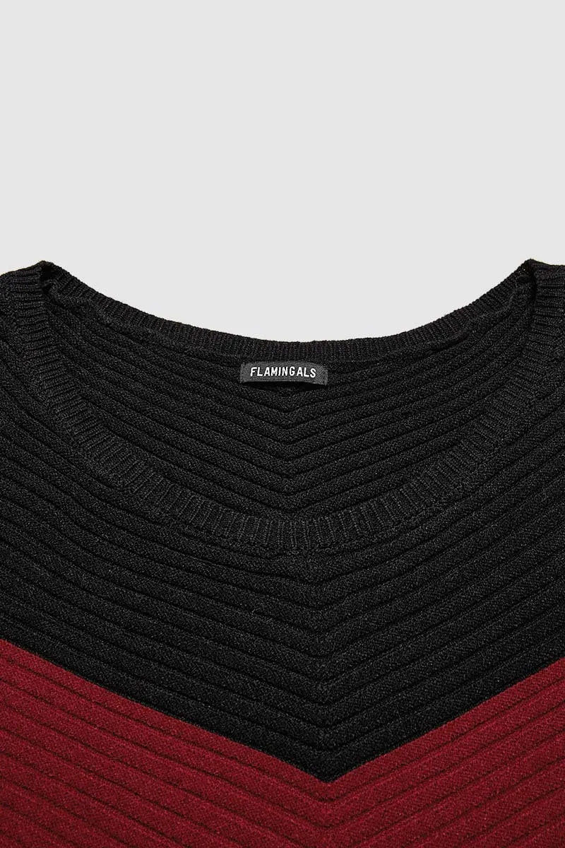 Chevron Pattern Hollow Out Asymmetrical Hem Sweater
