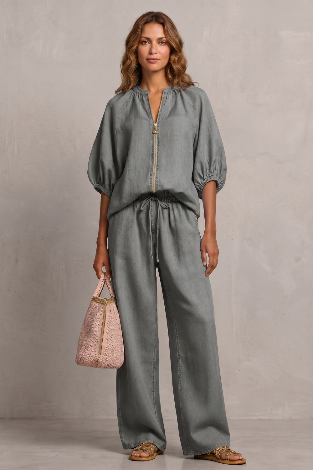 Relaxed zip-front comfort – Trouser set