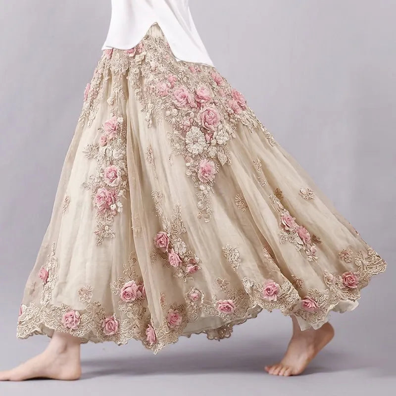 Women's Boho Floral Art Pattern Long Skirt