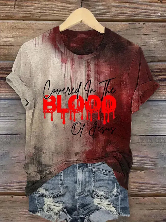 Women Covered By The Blood of Jesus Bloody Print T-shirt