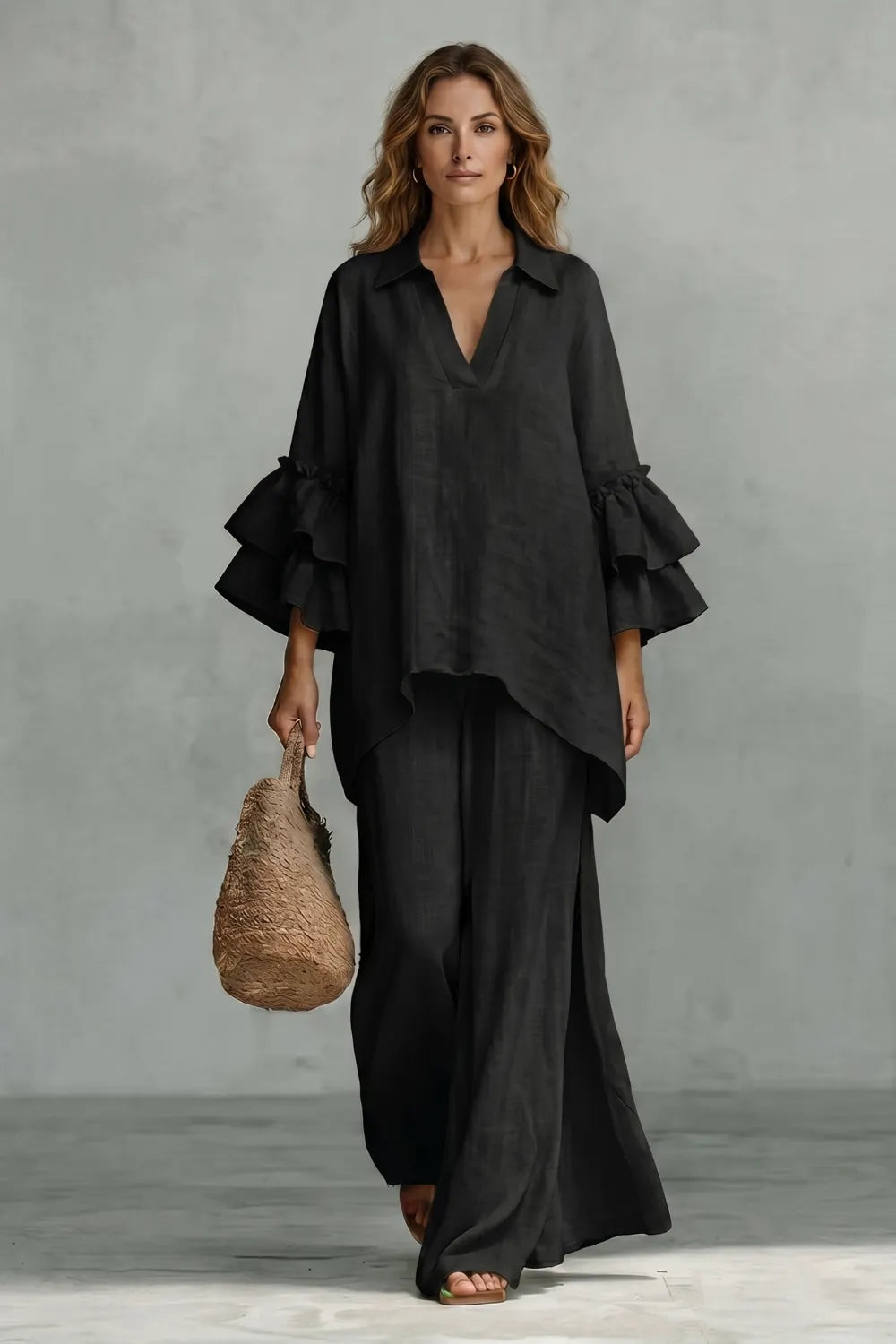 Ruffled sleeve ease – Trouser set