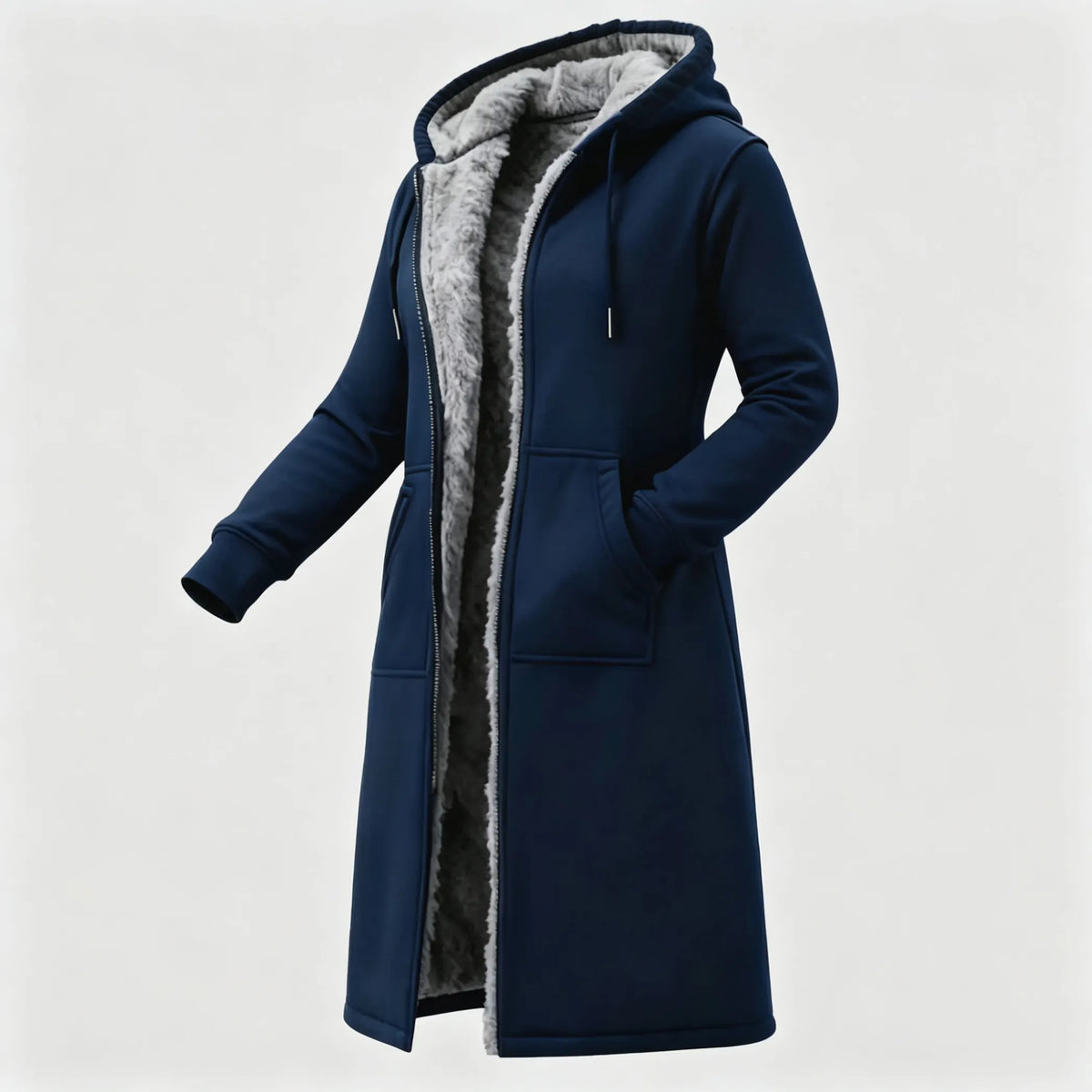Women's Vintage Fleece Pocket Full Zip Long Sleeve Hoodie Long Coat