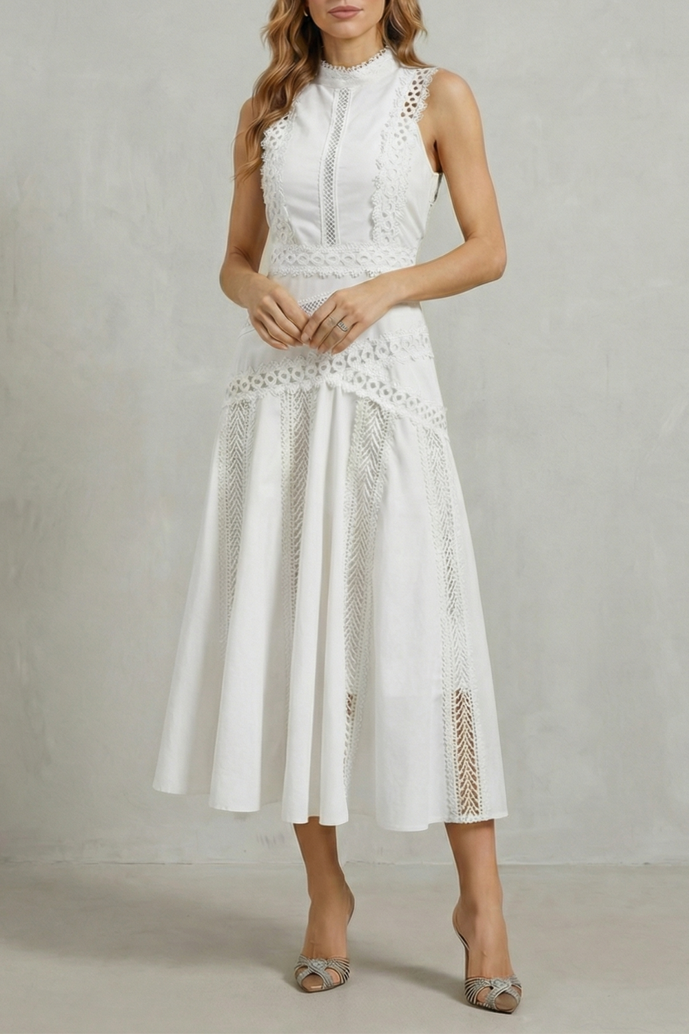 Intricate lace panels – Elegant midi dress