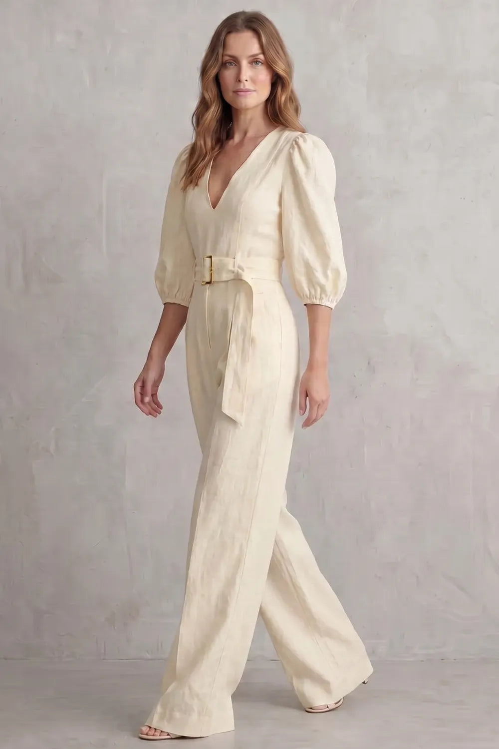 Elegant belted puff sleeve – Wide leg jumpsuit