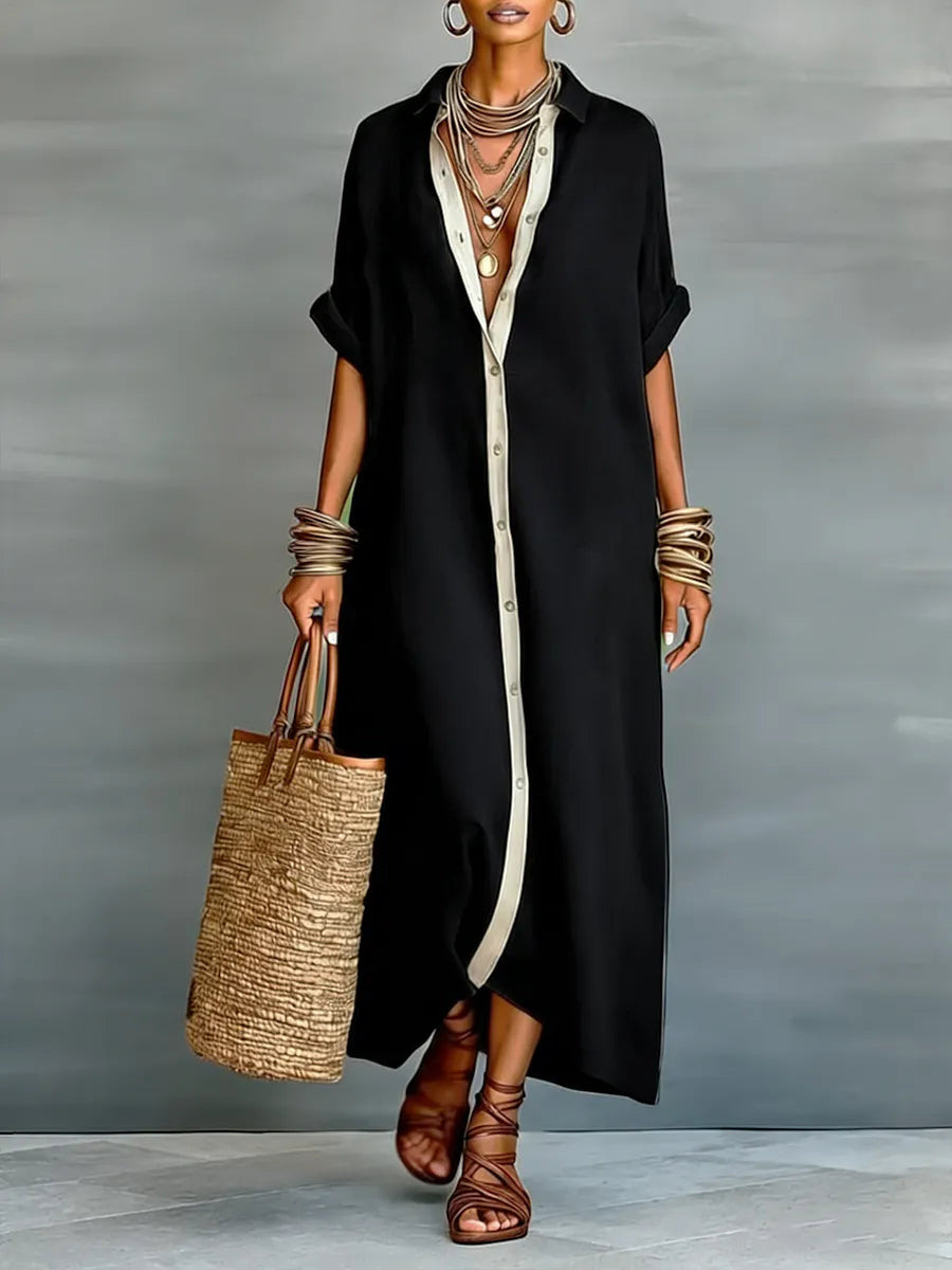 Women's Loose-fitting Linen And Cotton Shirt Dress
