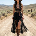 Retro Lace Suspender Dress Western Pastoral Style Lace V-neck Short Dress