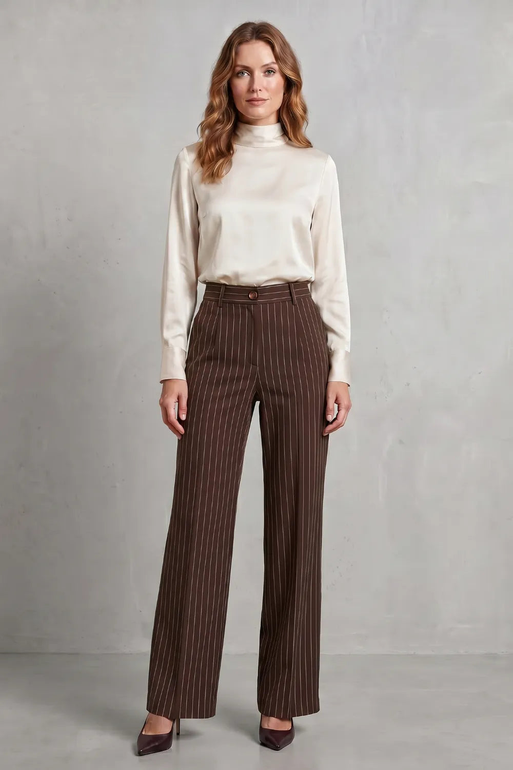 Refined pinstripe elegance – Wide-leg trousers