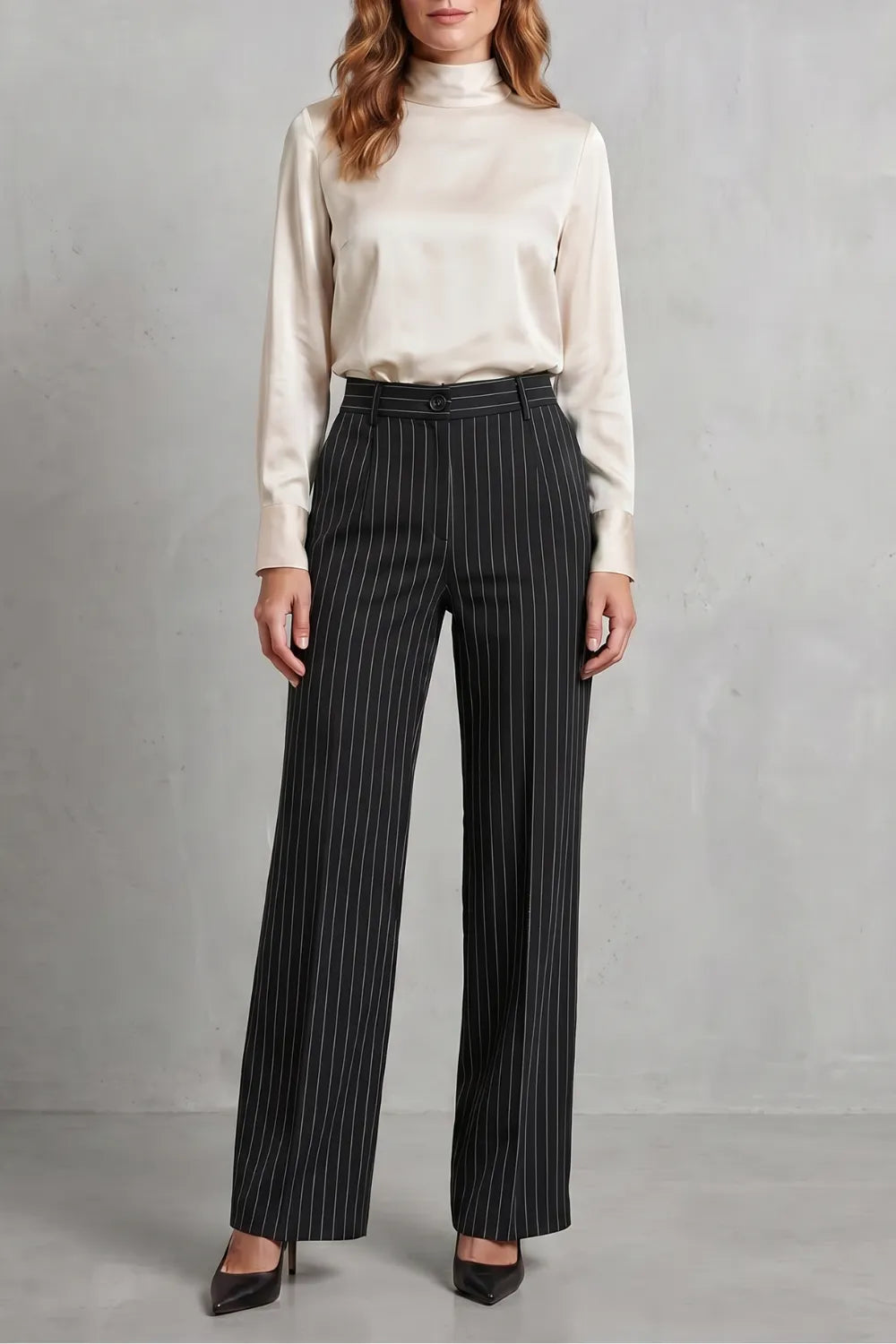 Refined pinstripe elegance – Wide-leg trousers