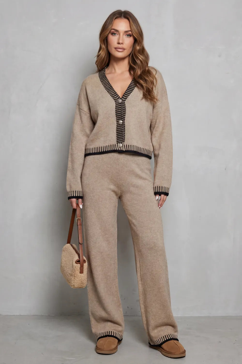 Contrast trim – Knit loungewear set