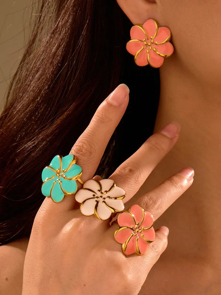 Bohemian Flower Oil Drop Ring