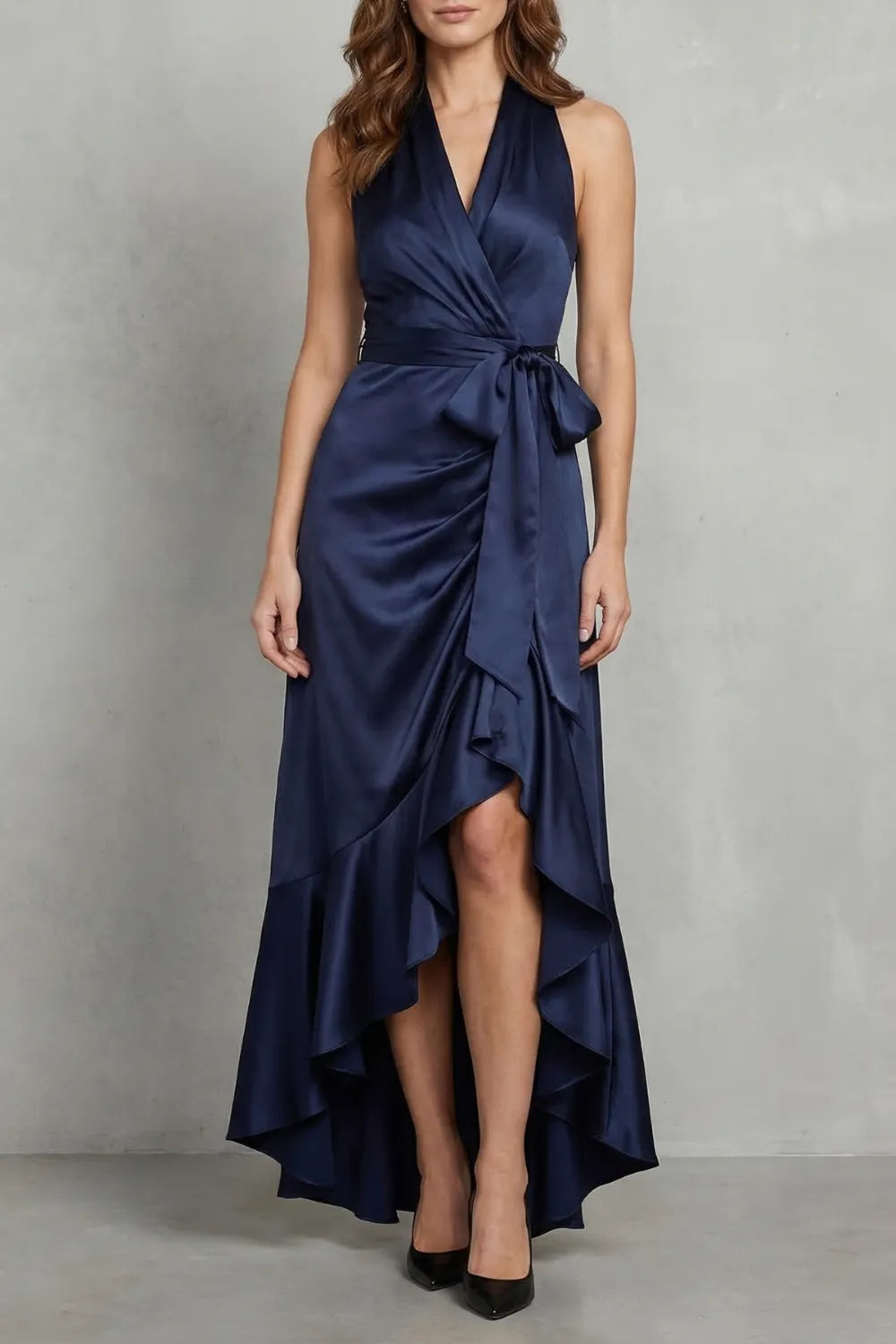 Satin draped silhouette – Evening maxi dress