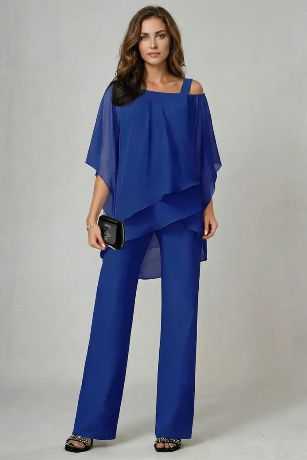 Asymmetric chiffon flow – Top and trouser set